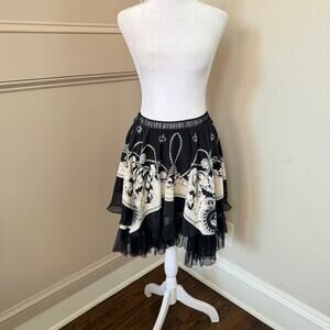 Deborah Lindquist Upcycled Vintage Scarf Skirt Black White One of a Kind XS/S